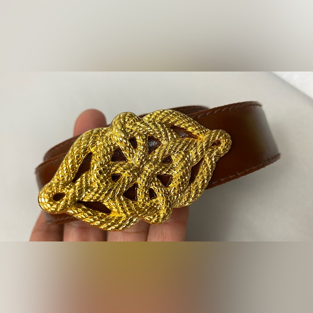 Talbots Italian Calfskin Brown Belt Gold Tone Buckle Size L NWT - Picture 7 of 7